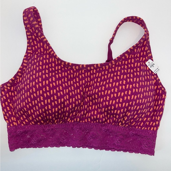 NEW Maurices Bralette 1X NWT Pink Print Lace Trim Adjustable - Picture 1 of 6